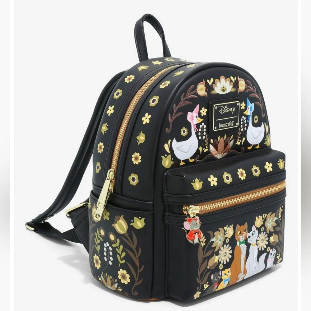 Disney x Loungefly Black Floral Aristocats Mini Backpack